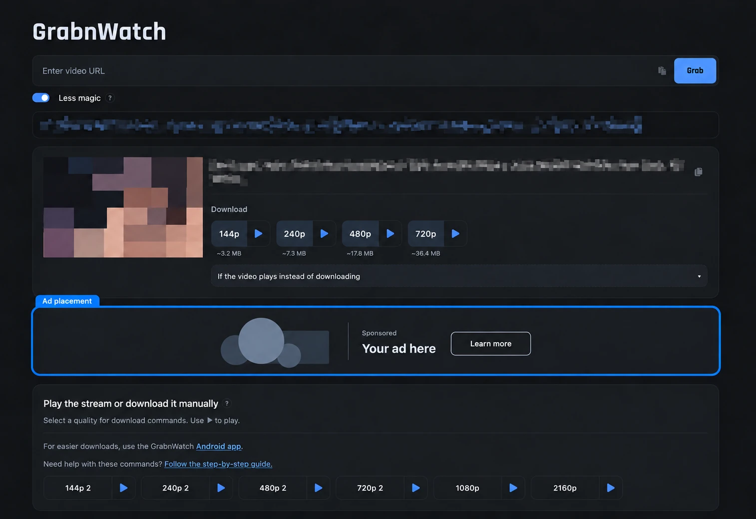 GrabnWatch sponsored placement desktop mockup