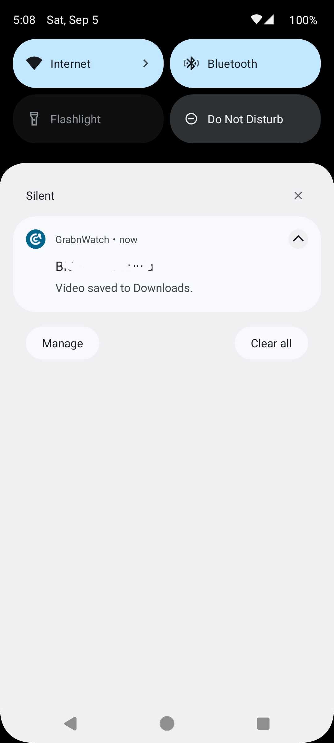 Android notification saying the video was saved to Downloads