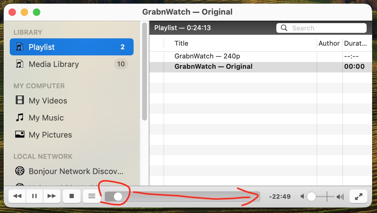 VLC conversion progress bar moving toward the end