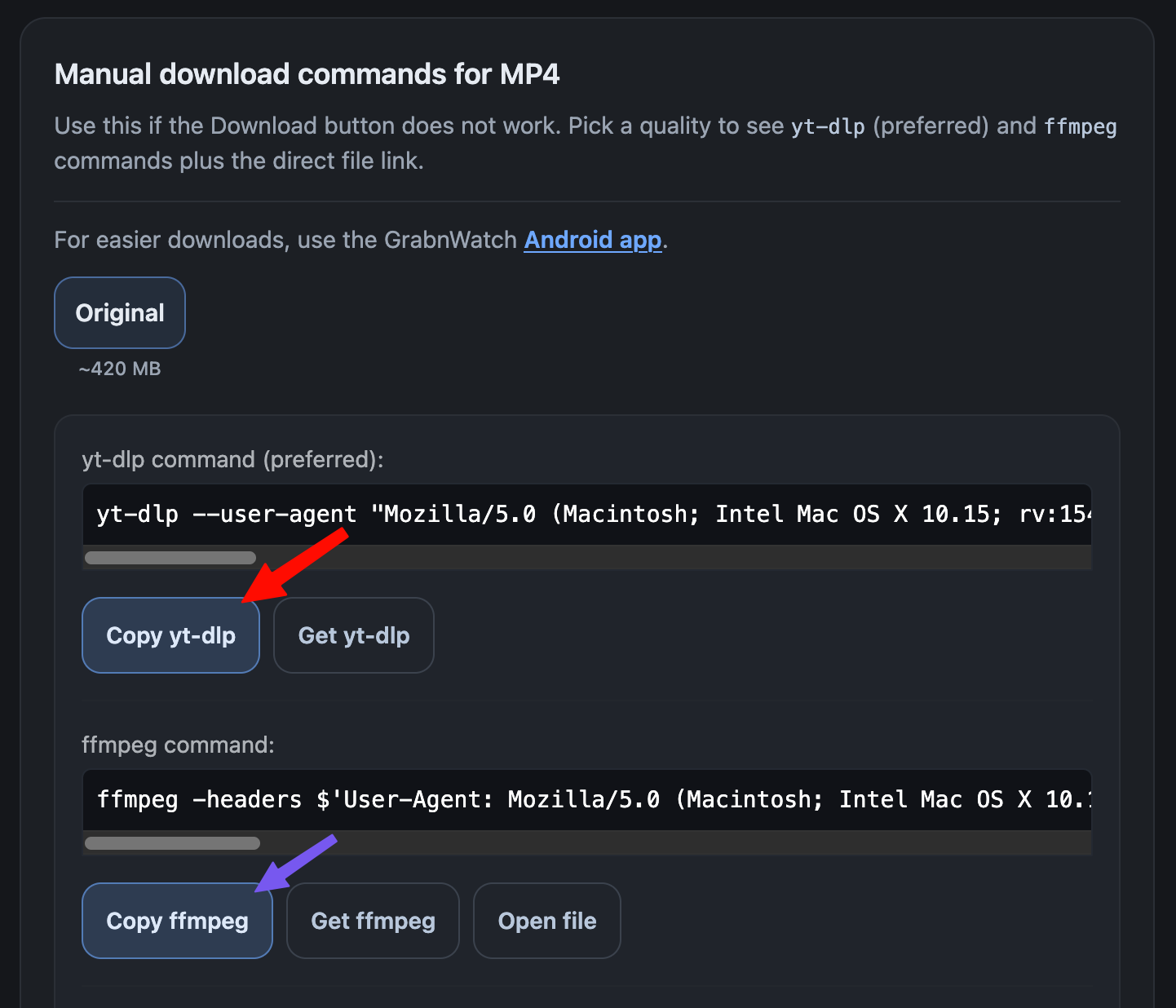 yt-dlp and ffmpeg commands for an MP4 result