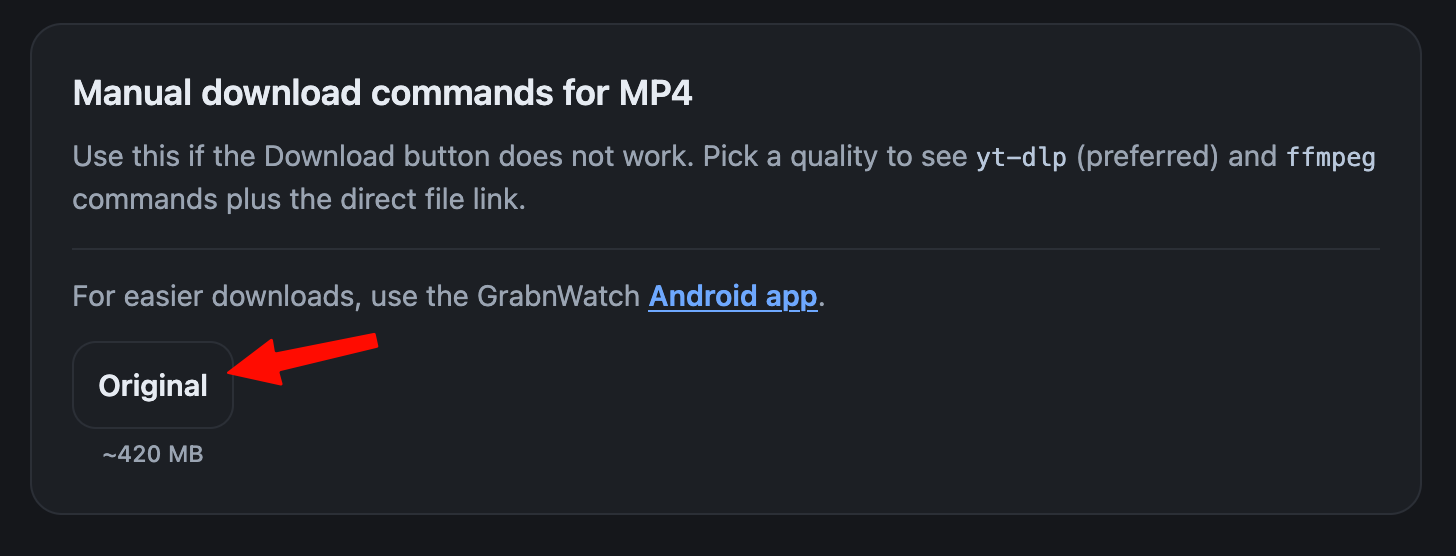 MP4 quality button in a GrabnWatch result