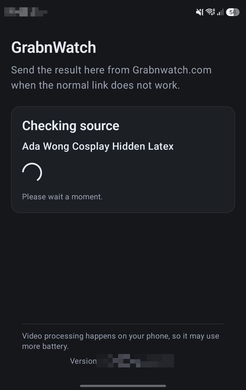 GrabnWatch app checking a Twitch video source